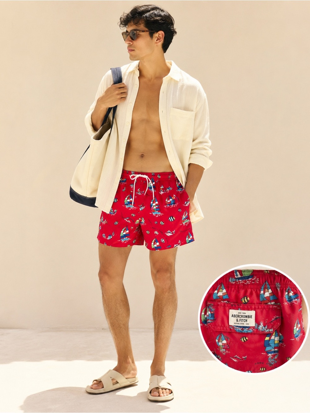 Abercrombie Nautical Sailing Swim Trunks Cherry Red Nantucket Sz S